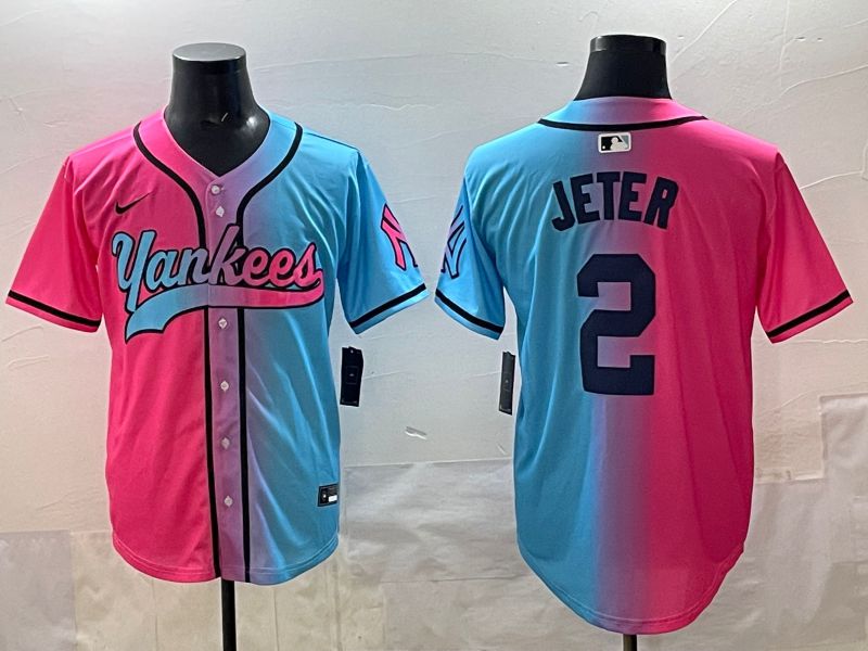 Men New York Yankees #2 Jeter Blue pink Game 2025 Nike MLB Jersey style 001->new york yankees->MLB Jersey